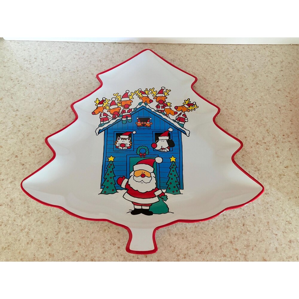 Vintage Taipro 18” Christmas Tree Shaped Serving Tray Platter Plastic Melamine